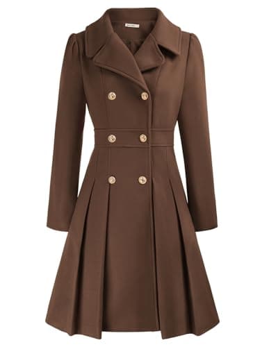 GRACE KARIN Women's Trench Coat Notch Lapel Double Breasted Pea Coat Jacket — Brown