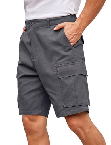 COOFANDY Men's Relaxed Fit Cotton Casual Shorts with Multi Pockets — Dark Grey