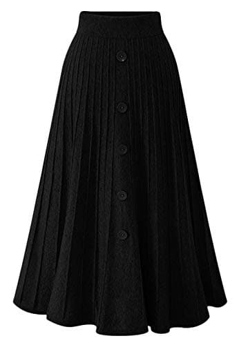 Youhan Women's High-Waist A-Line Pleated Knit Skirt