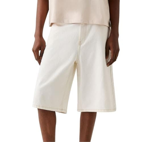 Winioder Men's Casual Baggy Jeans Shorts Wide Leg Denim Jorts — White
