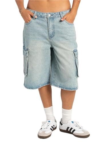 Alyweatry Y2K Loose Denim Bermuda Shorts for Women — Cargo Jorts Wash Blue