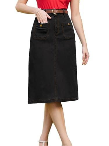 High Waisted Denim Skirt with Belt for Women