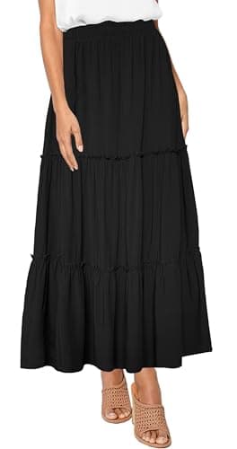 Afibi Women's High Waist A-Line Ruffle Swing Maxi Skirt with Pockets