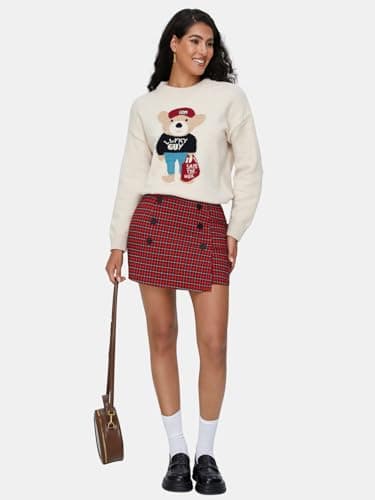EXLURA Women's High Waist Elastic Plaid Mini Skirt
