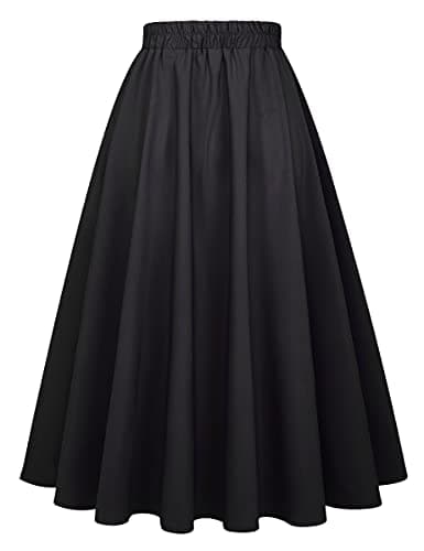 Women's Plaid A-line Midi Pleated Skirt — Pure Black
