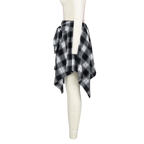 Atyfuniby Women's High Waisted Plaid Mini Skater Skirt with Knot Front