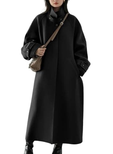 Chouyatou Women's Winter Hidden Single-breasted Wool Overcoat — Black