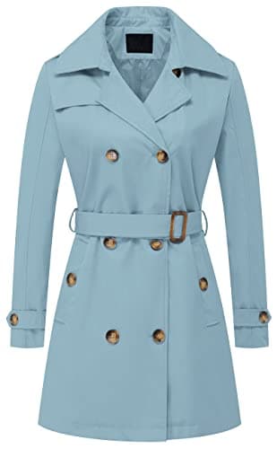 Chrisuno Women's Mid-Length Double Breasted Trench Coat with Hood — Blue