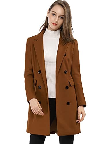 Allegra K Women's Elegant Notched Lapel Winter Trench Coat — Dark Brown