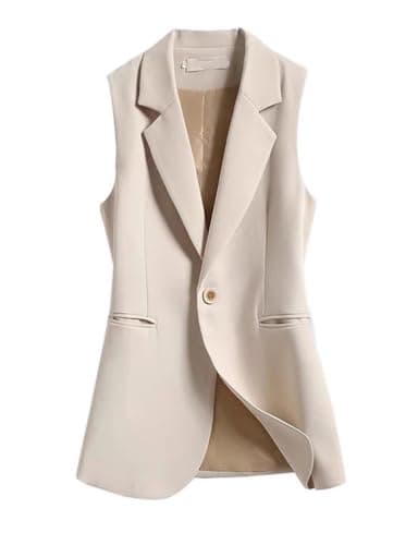 Sleeveless Blazer Vest for Women - Casual, Lightweight, and Stylish — Beige