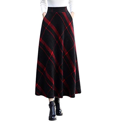 Artykey Women's High Waist Warm Plaid Wool Maxi Skirt S-3XL