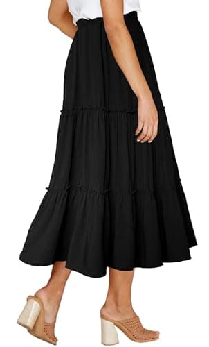 Afibi Women's High Waist A-Line Ruffle Swing Maxi Skirt with Pockets