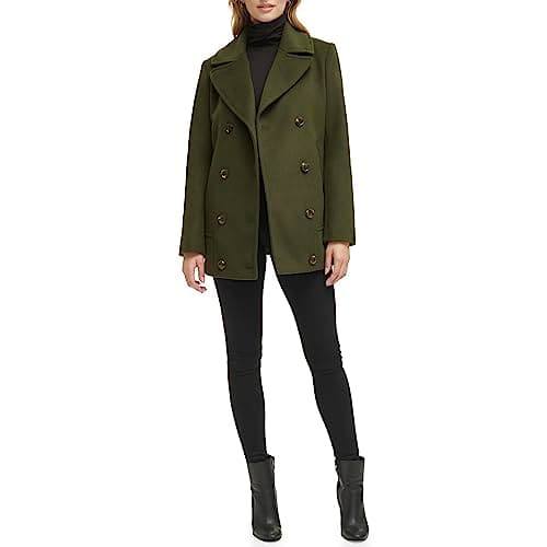 Kenneth Cole Women's Double Breast Wool Coat with Notch Collar Button Details — Button Pine