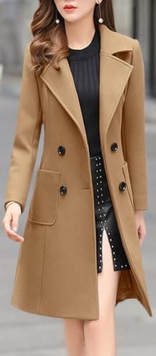 Elegant Women's Notched Collar Wool Blend Overcoat