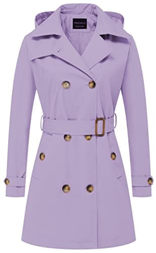 CREATMO Women's Classic Double-Breasted Trench Coat with Detachable Hood — Light Purple