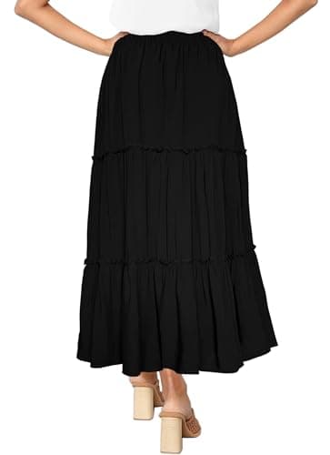 Afibi Women's High Waist A-Line Ruffle Swing Maxi Skirt with Pockets