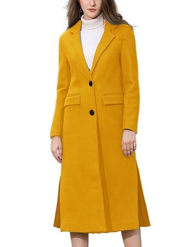 IDEALSANXUN Women's Long Wool Trench CoatFall Winter Dressy Coat with Slits — Yellow