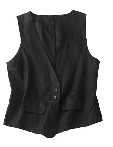 ULEMON Women's Linen Button Down Vest Top — Black