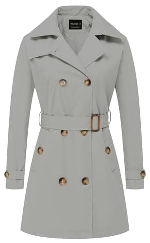 Chrisuno Women's Mid-Length Double Breasted Trench Coat with Hood — Pure Gray