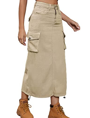 Cargo Denim Skirt for Women — 1-khaki