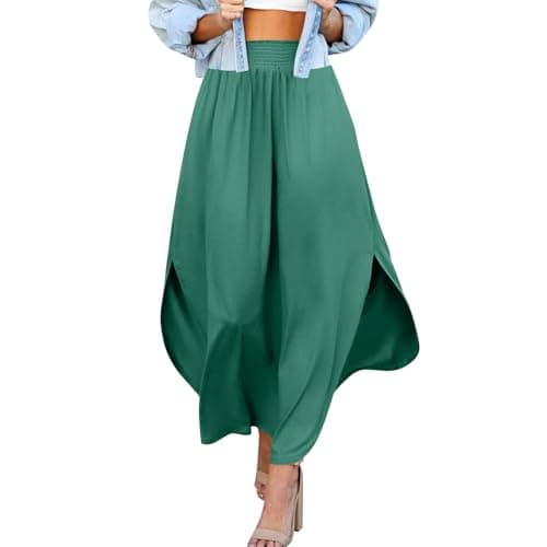 JJHAEVDY Women's Elastic Maxi Skirt with Pockets — Dark Green