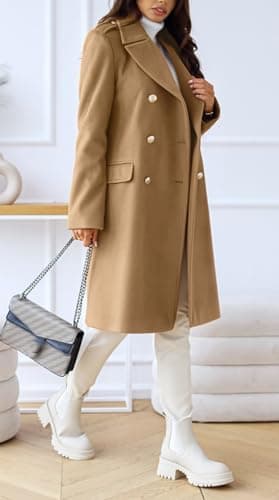 CHARTOU Women's Warm Double-Breasted Wool Blend Winter Trench Coat