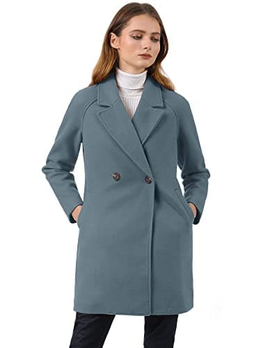 Allegra K Women's Notched Lapel Double Breasted Winter Coats — Dusty Blue
