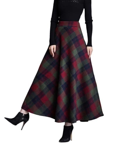 Vintage Wool Plaid Skirt for Women Fall Winter — Green