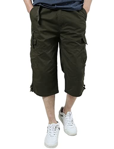 Mens Cotton Cargo Shorts - Casual Baggy Hiking Summer Shorts — Army