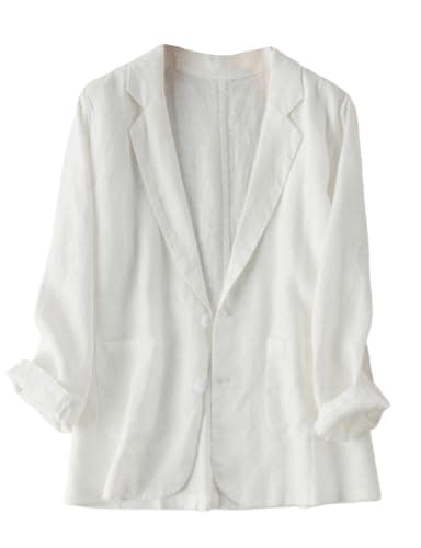 Womens Linen Blazer Casual Lightweight Cotton Suit Jacket