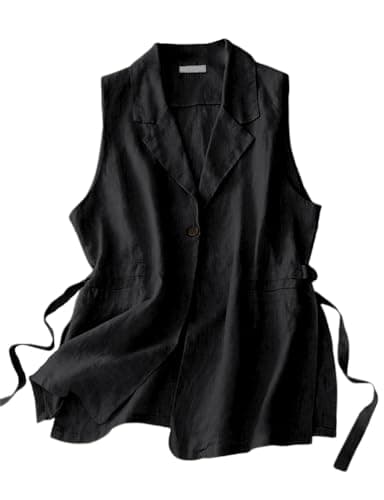 Cotton Linen Sleeveless Vest for Women — Black