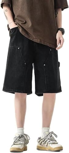 IDEWO Unisex Y2K Baggy Jorts Shorts for SummerVintage Jeans Shorts — Black