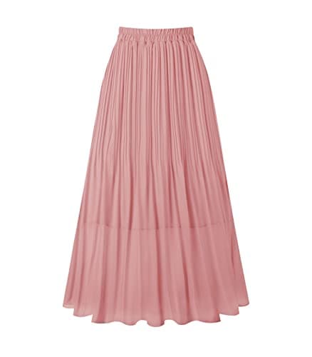 Chic Women's Chiffon Pleated A-Line Midi Skirt — Blush