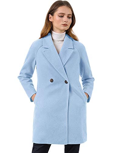 Allegra K Women's Notched Lapel Double Breasted Winter Coats — Light Blue