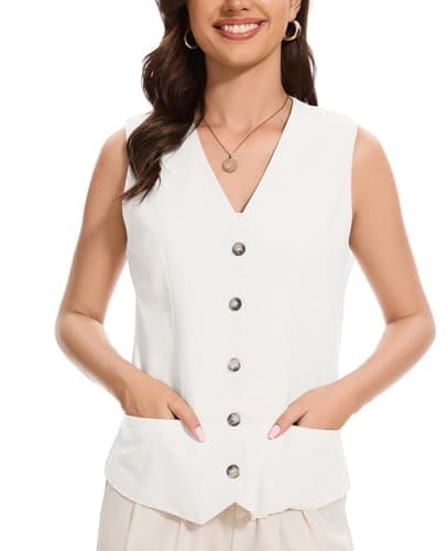 YOUNIFIZ Women's Lightweight Linen V-Neck Pocket Summer Vest
