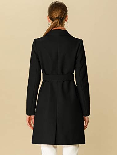 Allegra K Women's Belted Mid-Length Double Breasted Winter Coat
