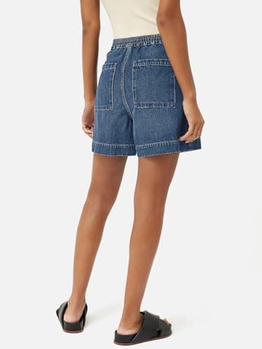 PLNOTME Women's High-Waisted Wide Leg Denim Shorts with Pockets