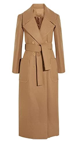 CHARTOU Women's Elegant Wool Blend Double Breasted Overcoat with Belt