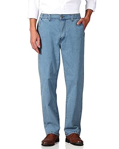 Soojun Men's Relaxed Fit Elastic Waist Jeans with Zipper and Button