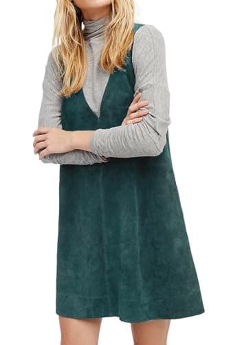 R.Vivimos Women's Fall Faux Suede V-Neck Overall Dress with Pockets — Darkteal