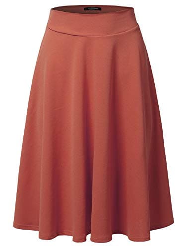 SSOULM Plus Size High Waist Flare Midi Skirt — Ssk004_cinnamon