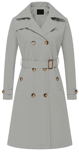Chrisuno Women's Long Trench Coat with Belt and Hood — Light Grey