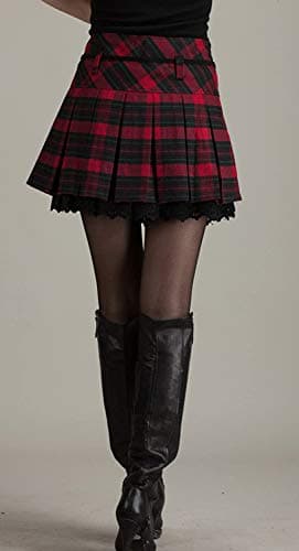 Chouyatou Women's Plaid Wool Blend A-Line Pleated Skirt with Side Zipper