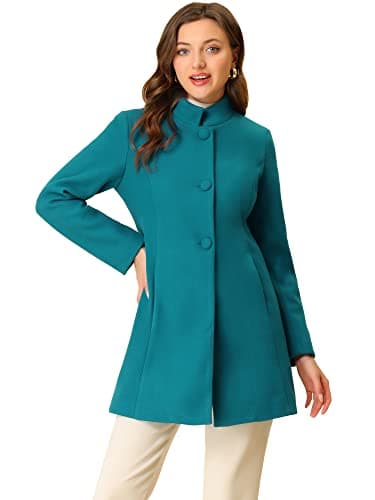 Allegra K Women's Mid-Long Winter Stand Collar Overcoat — Lake Blue