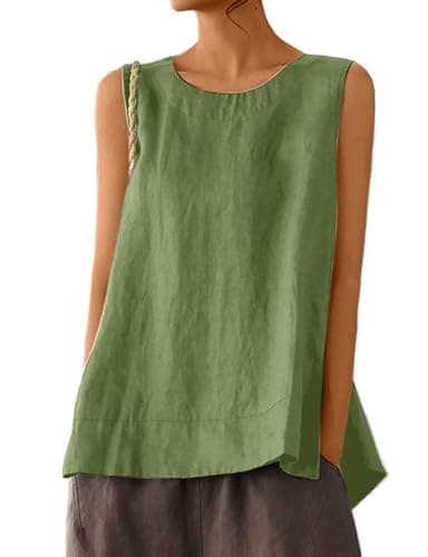 IDEALSANXUN Women's Linen Tank Tops Lightweight Sleeveless Vest Shirt — Army