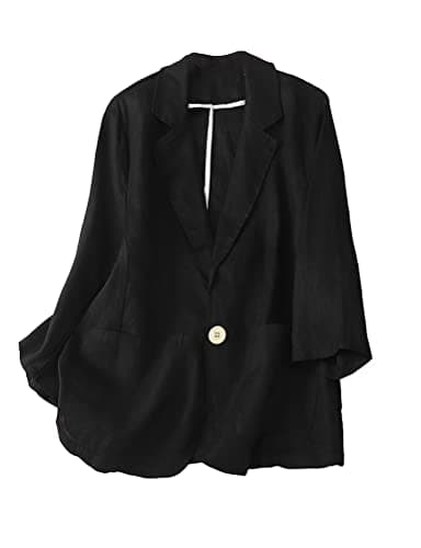 Cotton Linen Blazer Women Suit Jacket for Work — Black