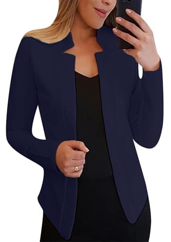 BOFETA Women's Lightweight Long Sleeve Open Front Business Blazer — Dark Navy