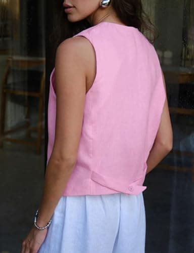 IdealSANXUN Women's Linen Summer Sleeveless Blazer Vest Top