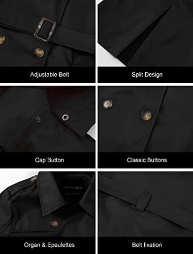 CREATMO Women's Classic Double-Breasted Trench Coat with Detachable Hood