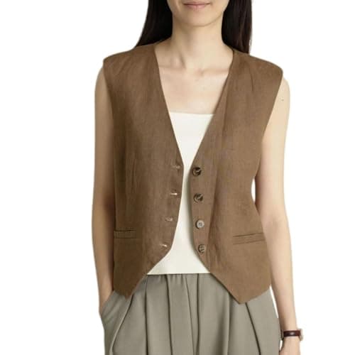 Xijadi Women's V-Neck Waistcoat Slim Fit Summer Blazer Vest — Coffee